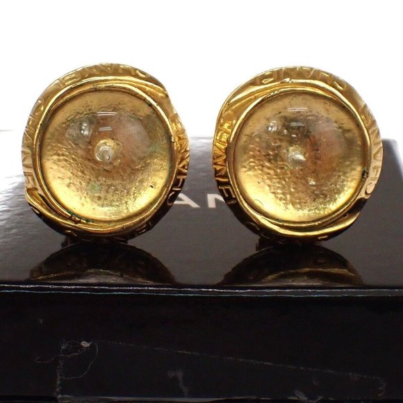 CHANEL CC Round Button Earrings Clip-On 96P Gripoix Clear GHW France